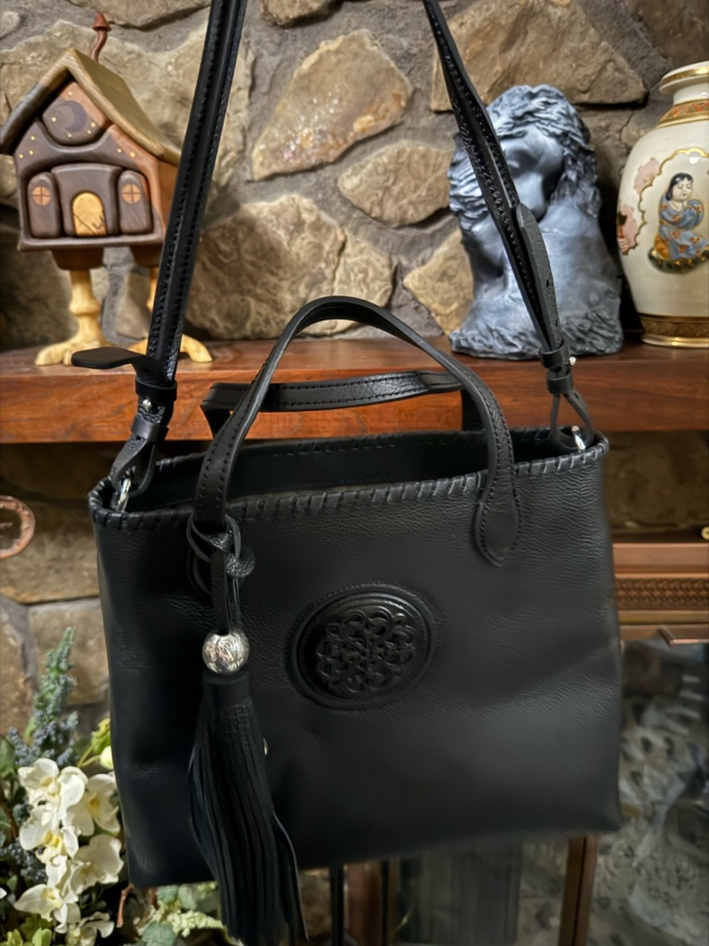 Brighton Black Leather Tassel Tote - Picture 2 of 6